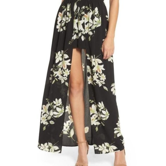 Socialite Black Floral Dress Jumpsuit Romper Maxi Medium - Picture 3 of 11